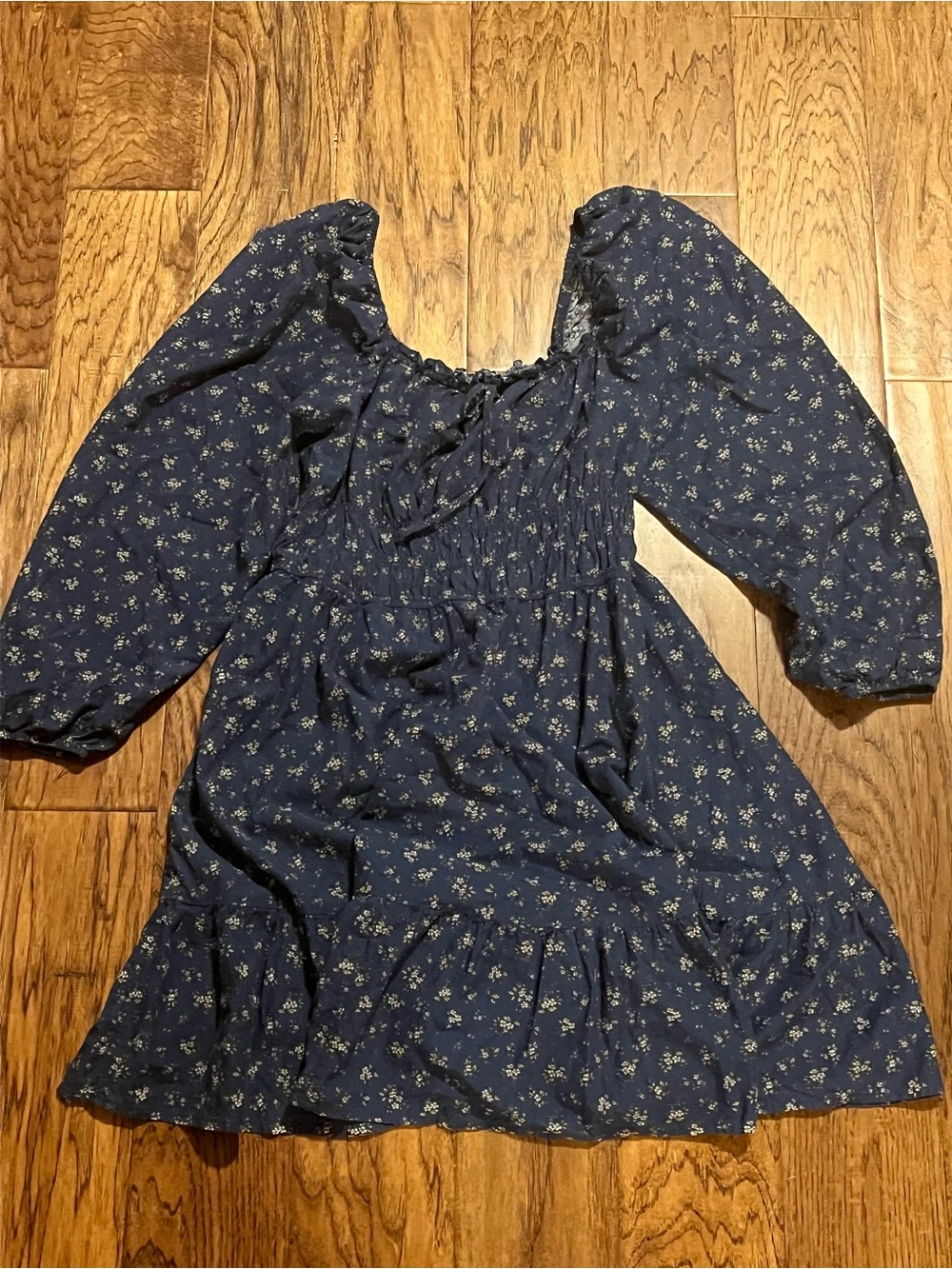 Celebrity Pink Navy Blue Floral Peasant Dress